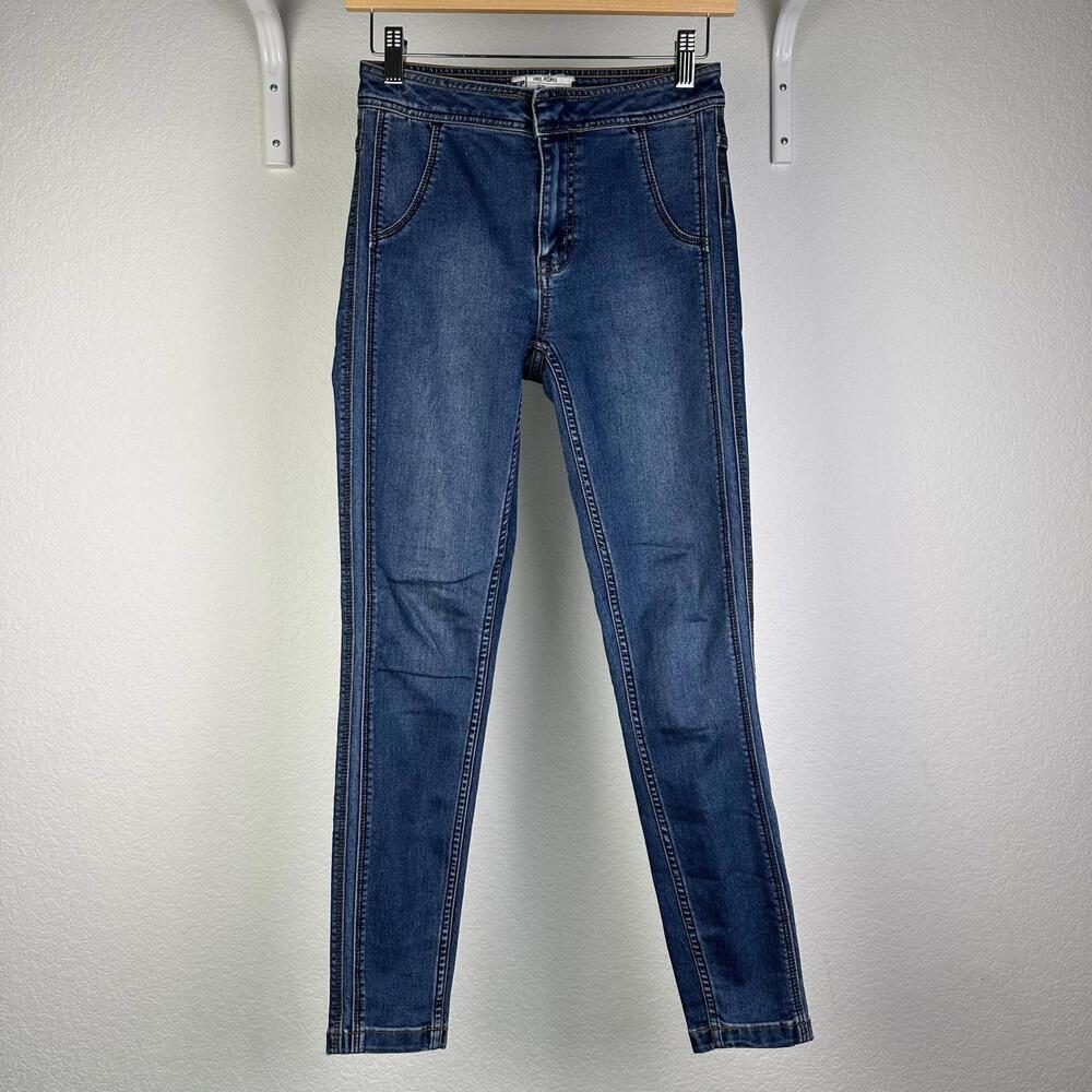 Size W25 Womens Free People Blue Wash Skinny Jeans Stretched Denim